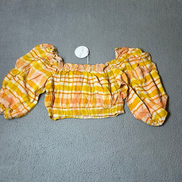 Petal & Pup Top Women 10 Yellow Orange Off Shoulder Crop Pullover Ruffle Top NEW - Picture 4 of 11